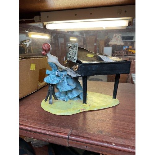 405 - Lady & piano signed ceramic sculpture/ornament