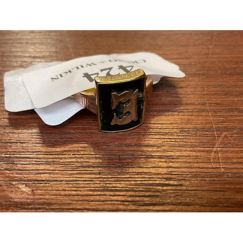 416 - Gold mourning ring 'e' mono