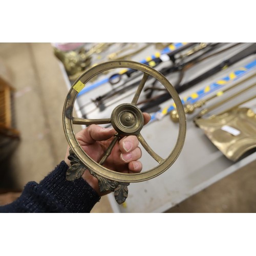 485 - Late 19th century 3 brass fire set + 1