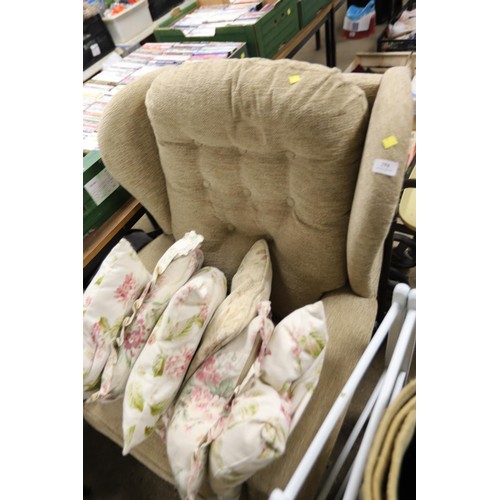 553 - Easy chair & footstool with 4 cushions