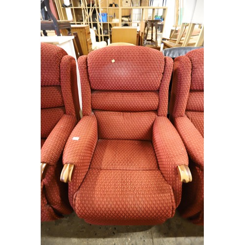 570 - Red 2-seater sofa & 2 chairs