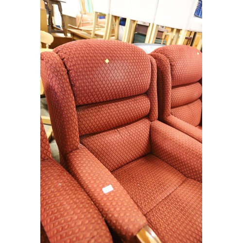 570 - Red 2-seater sofa & 2 chairs