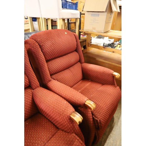 570 - Red 2-seater sofa & 2 chairs