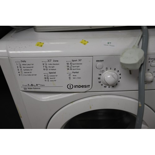 87 - Indesit 8 kg washing machine - warranted until 12 noon Tuesday following the above sale