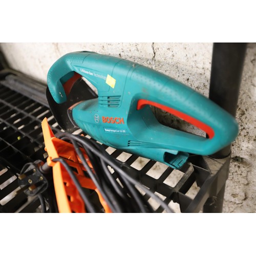 116 - Bosch battery hedge trimmer & electric garden line hedge trimmer - to be rewired by a qualified elec... 