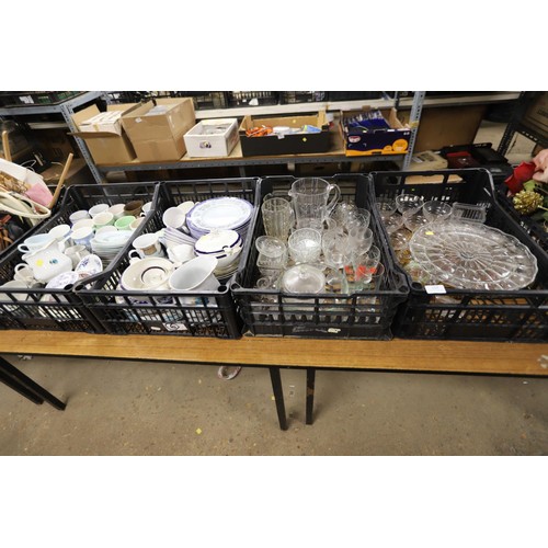 225 - 4 boxes of crockery & various glassware