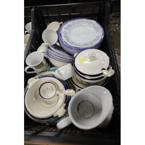 225 - 4 boxes of crockery & various glassware