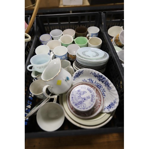 225 - 4 boxes of crockery & various glassware