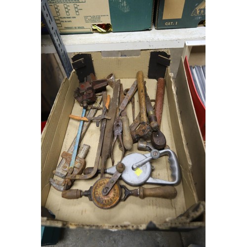 233 - Box of vintage tools, incl record stilsons & record impy vice