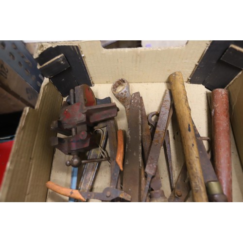 233 - Box of vintage tools, incl record stilsons & record impy vice