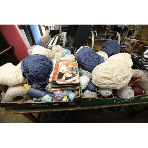 270 - 4 boxes of wool, incl knitting books