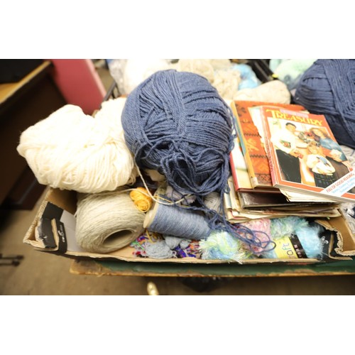 270 - 4 boxes of wool, incl knitting books