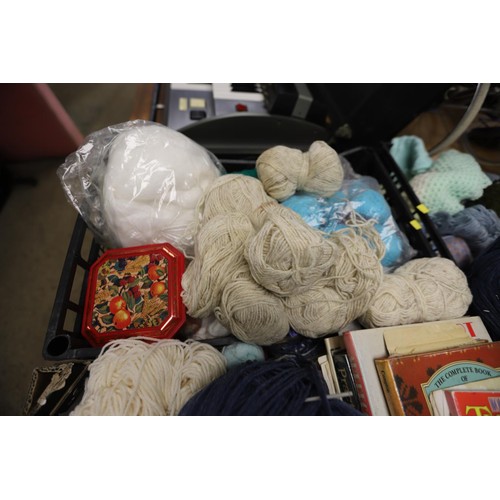 270 - 4 boxes of wool, incl knitting books