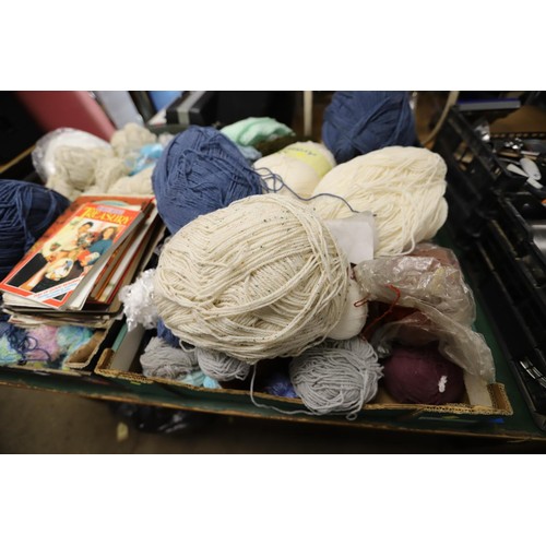 270 - 4 boxes of wool, incl knitting books