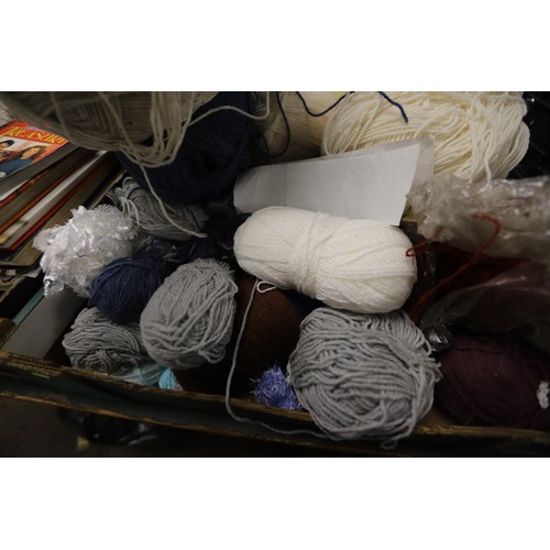 270 - 4 boxes of wool, incl knitting books