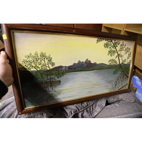 309 - 3 large canvas pictures of lake & seaside scenes