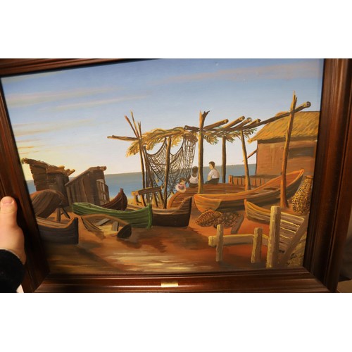 314 - 3 large paintings of sea & lake scenes