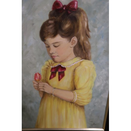 334 - Framed painting of girl portrait