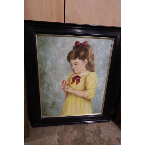 334 - Framed painting of girl portrait