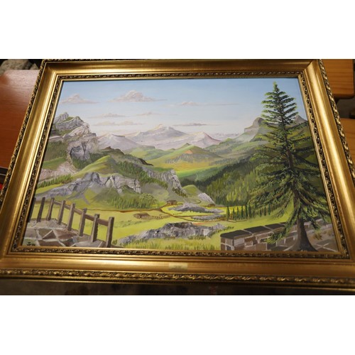 335 - Large framed Austrian mountain painting