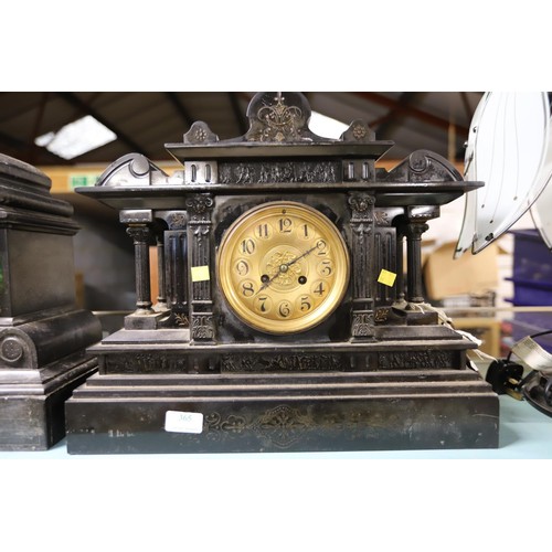 365 - Large antique Victorian marble mantle clock with key - no pendulum