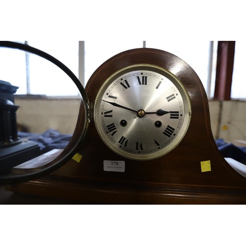 378 - Mantle clock with key & pendulum inside