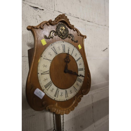 392 - Vintage German oak wall clock (no weights)