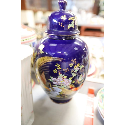 473 - 2 large vases & blue lidded jar