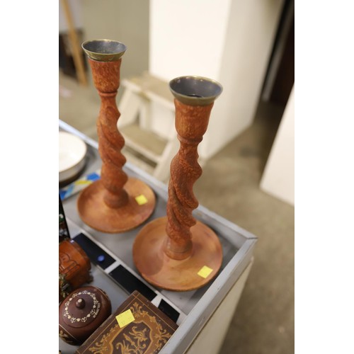 388A - Pair of wooden candlesticks