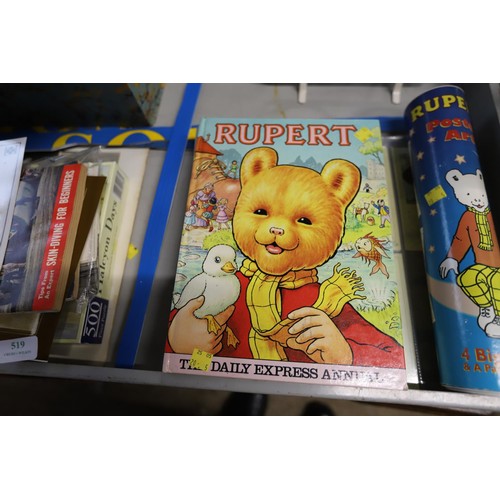 520 - Rupert Bear books, postcards & poster set