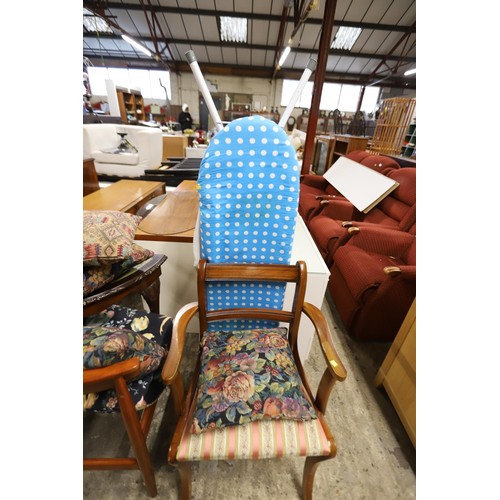 561 - Qty of misc, incl chairs, corner occasional table, ironing board, tea coffee table, etc