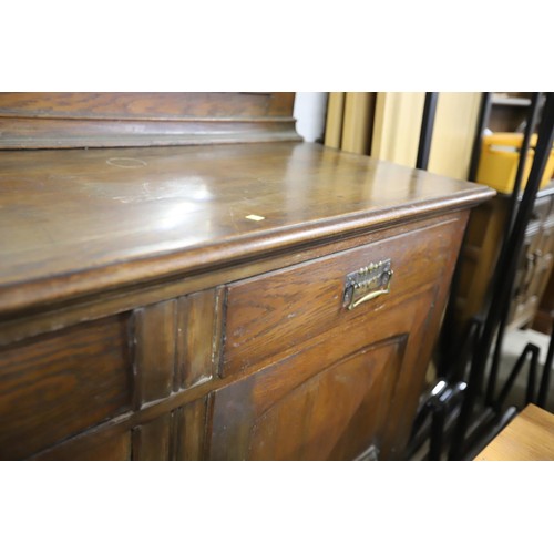 575 - Large arts & craft style oak mirror back sideboard