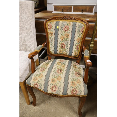 595 - Patterned bedroom elbow chair