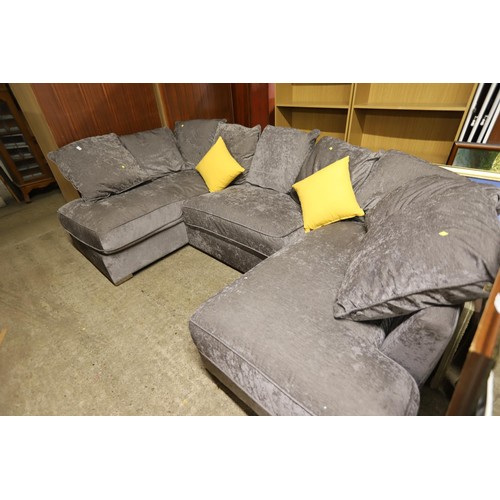 605 - Grey fabric c shaped sofa with cushions