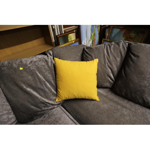 605 - Grey fabric c shaped sofa with cushions