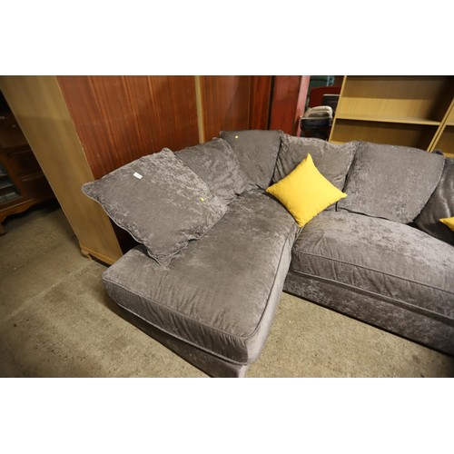 605 - Grey fabric c shaped sofa with cushions