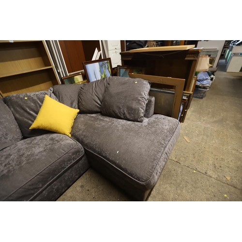 605 - Grey fabric c shaped sofa with cushions