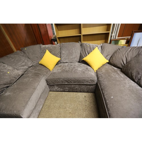 605 - Grey fabric c shaped sofa with cushions