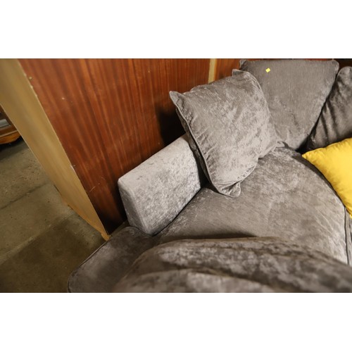 605 - Grey fabric c shaped sofa with cushions