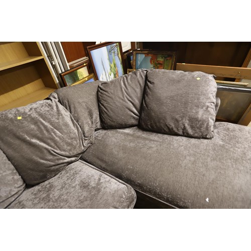 605 - Grey fabric c shaped sofa with cushions