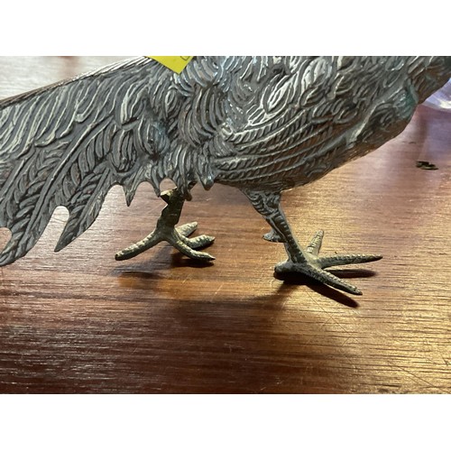 411 - Pair of silver plated peacock & pea hen figurines