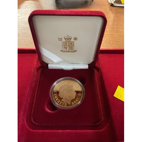 413 - Diana Princess of Wales 22ct gold proof memorial coin 1999 (39.94gms), complete with booklet & case