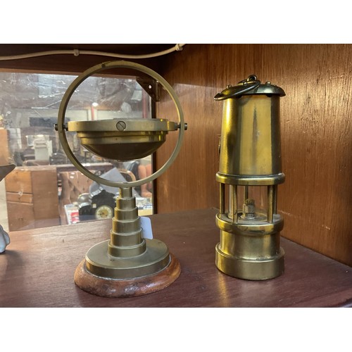 425 - Brass Navy lamp and ships compass