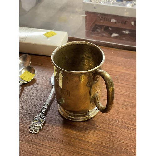 439 - Silver tankard (1957) spoon, etc