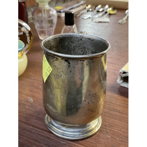 439 - Silver tankard (1957) spoon, etc