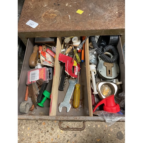 240 - Box of tools, small drawer cabinet & tools