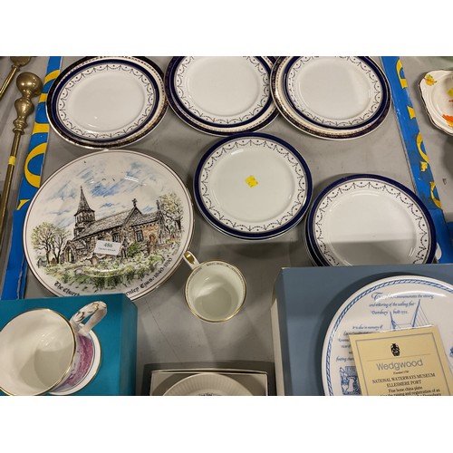 486 - Box of assorted china plates, etc