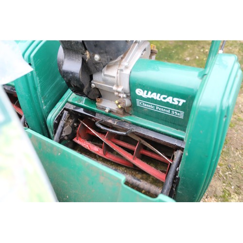 60 - Qualcast classic petrol 35s mowers with scarifier cartridge (1 good, 1 ned repair)