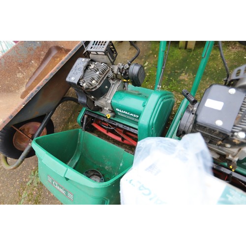 60 - Qualcast classic petrol 35s mowers with scarifier cartridge (1 good, 1 ned repair)