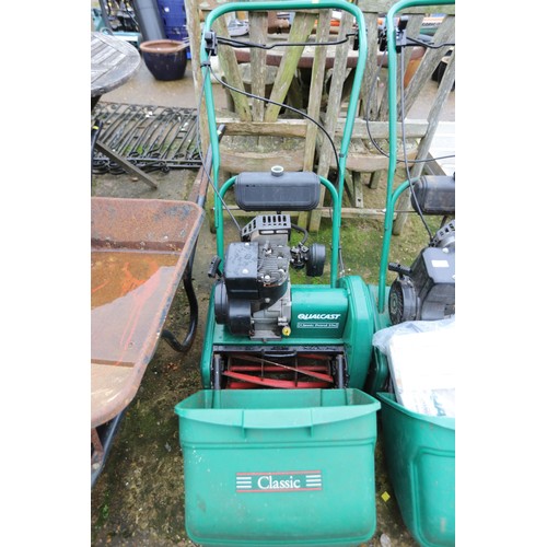 60 - Qualcast classic petrol 35s mowers with scarifier cartridge (1 good, 1 ned repair)